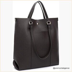 Large Vegan Leather Tote Satchel with Detachable Pouch for Work Casual